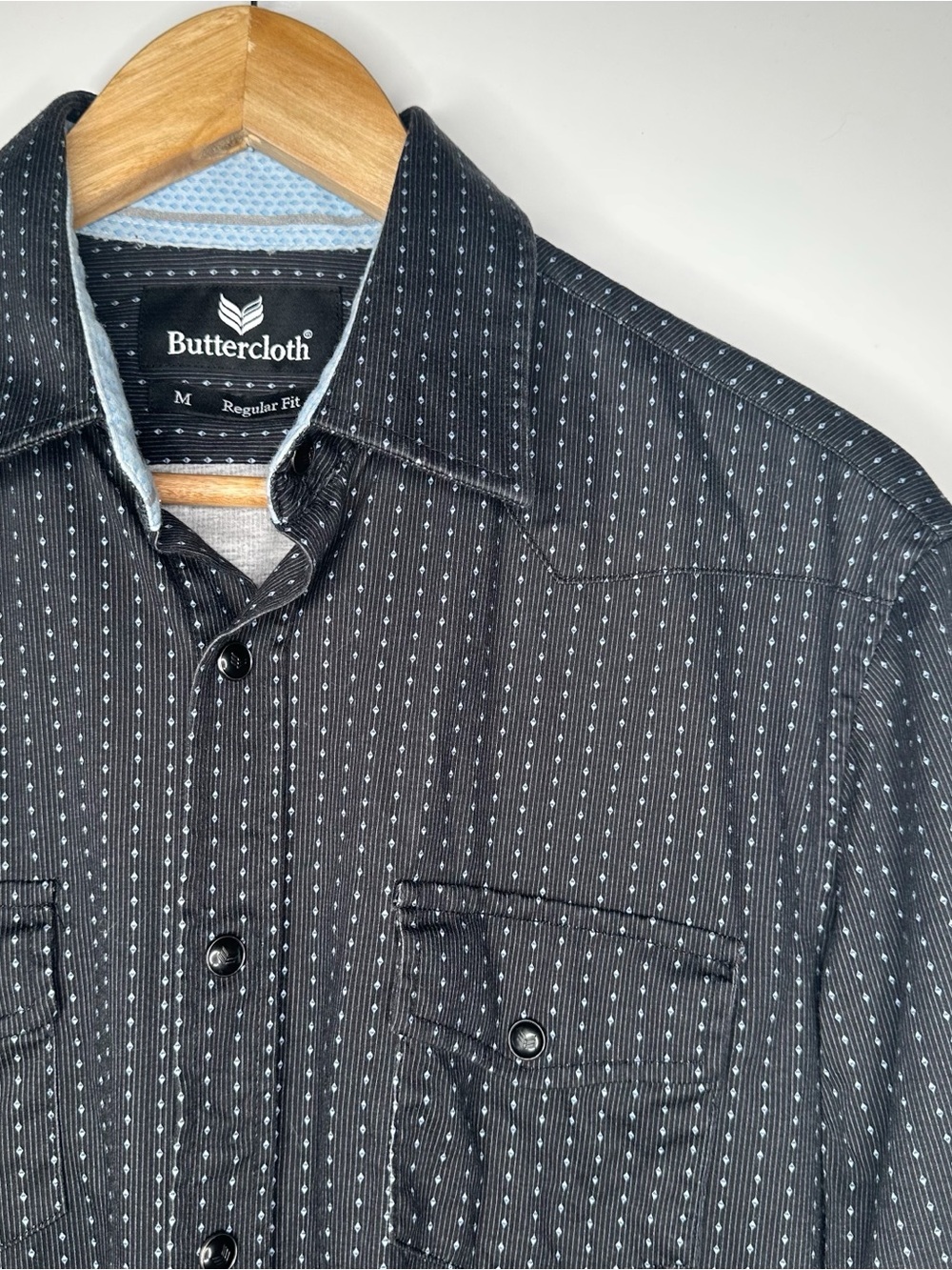Buttercloth Mens Snap Front Long Sleeve Shirt Regular Fit Diamond Stripe M